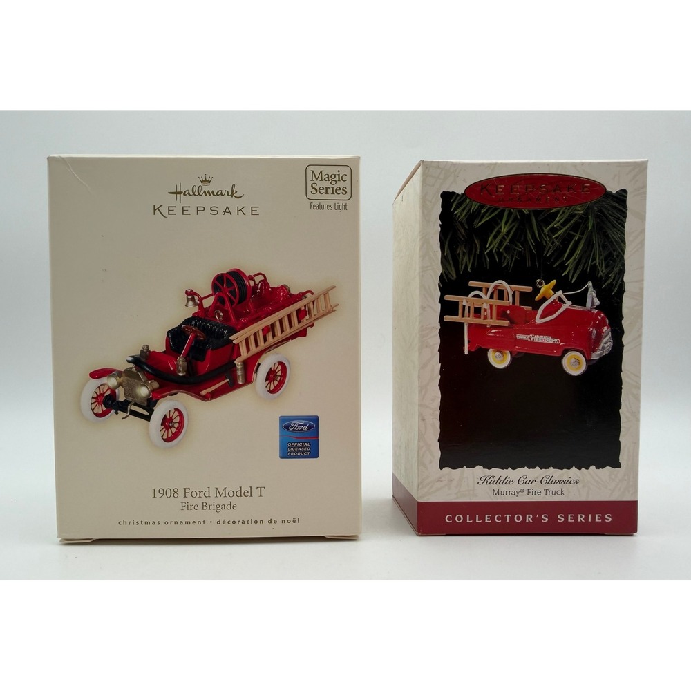 Hallmark Keepsake Fire Truck Ornaments 1908 Ford Model T & Murray Fire Truck